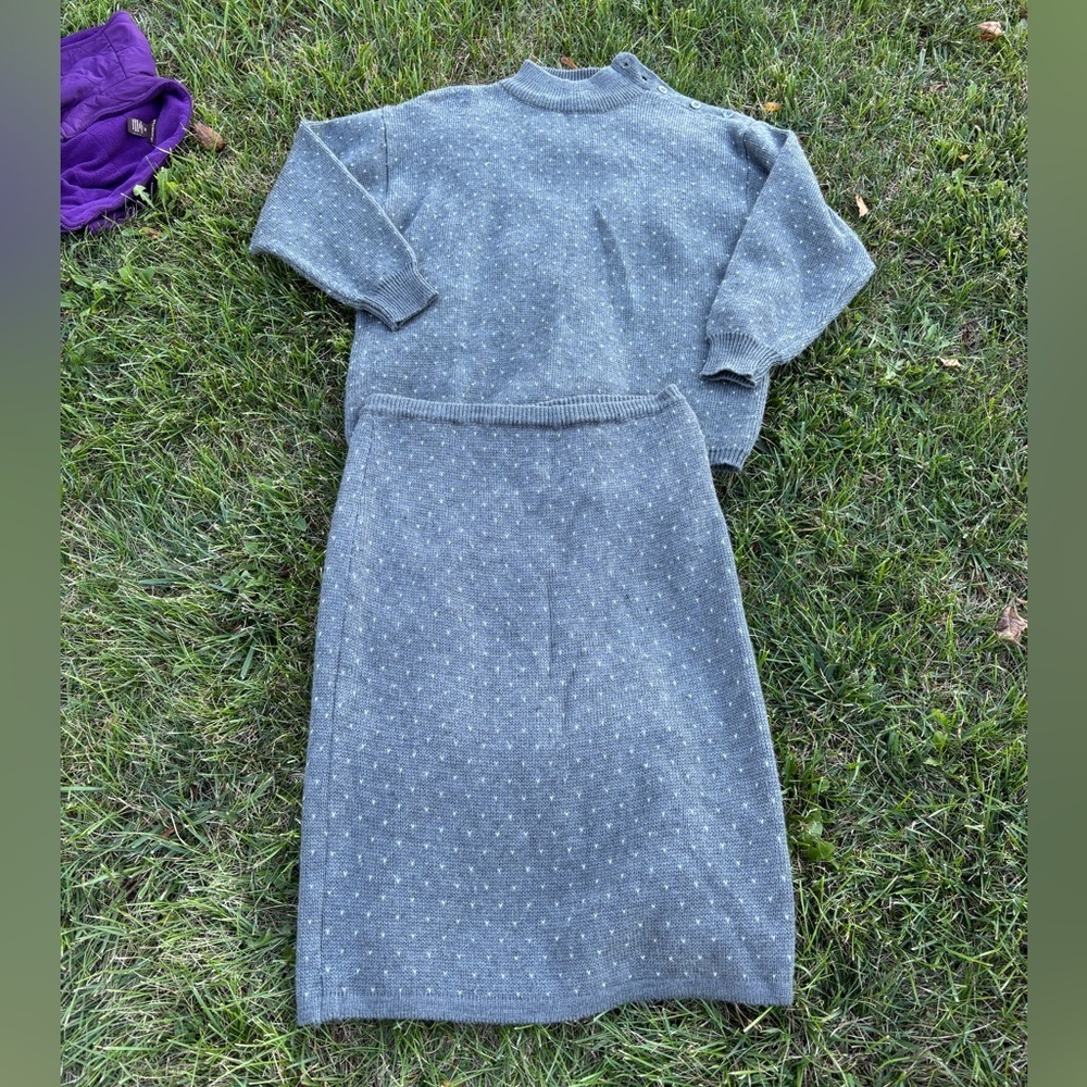 Vintage Gray Knit Sweater Set by Haberdashery Wool Blend Small/Medium